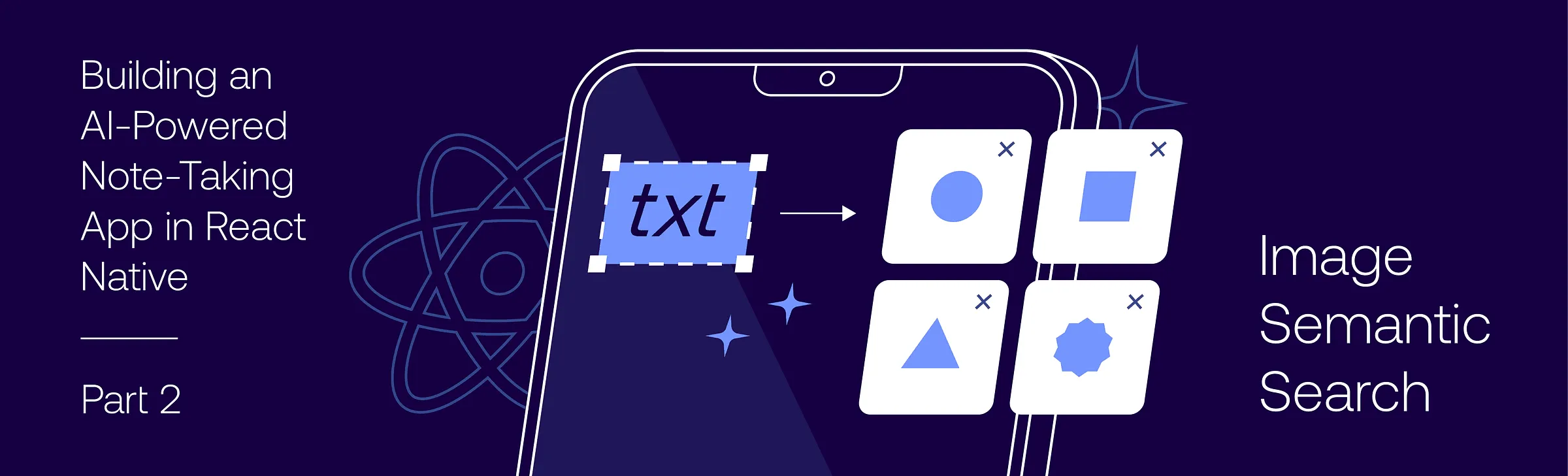 Phone screen selecting text and matching it to geometric image cards for image semantic search
