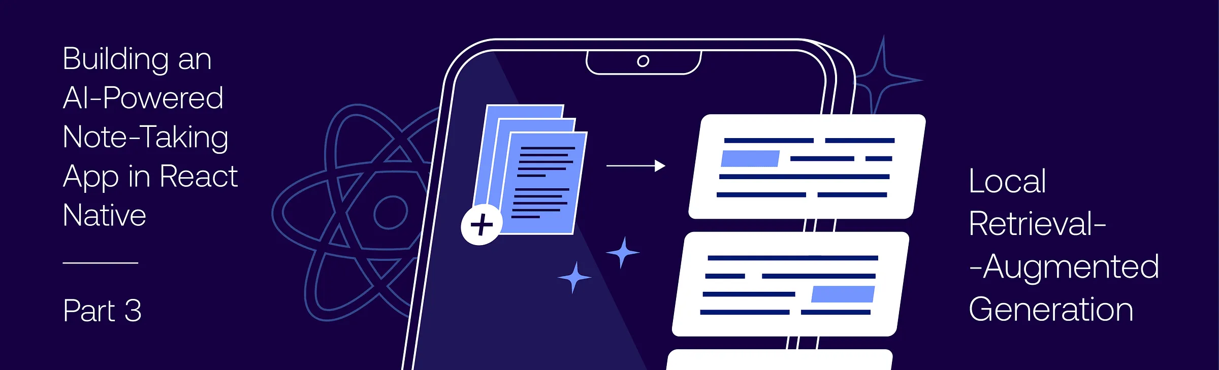 AI-powered note-taking app Part 3 cover with documents and generated text cards