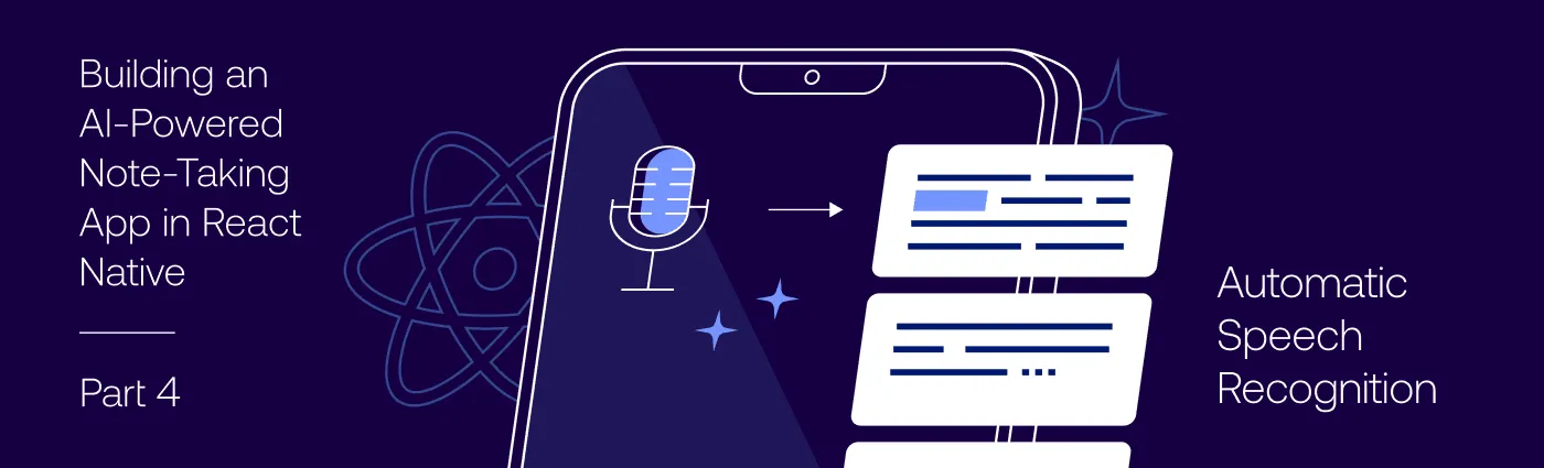 AI-powered note-taking app Part 4 cover with a microphone and transcribed text cards