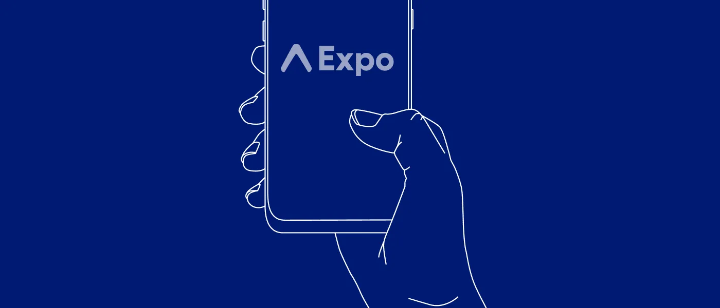 Hand holding a phone with the Expo logo on screen