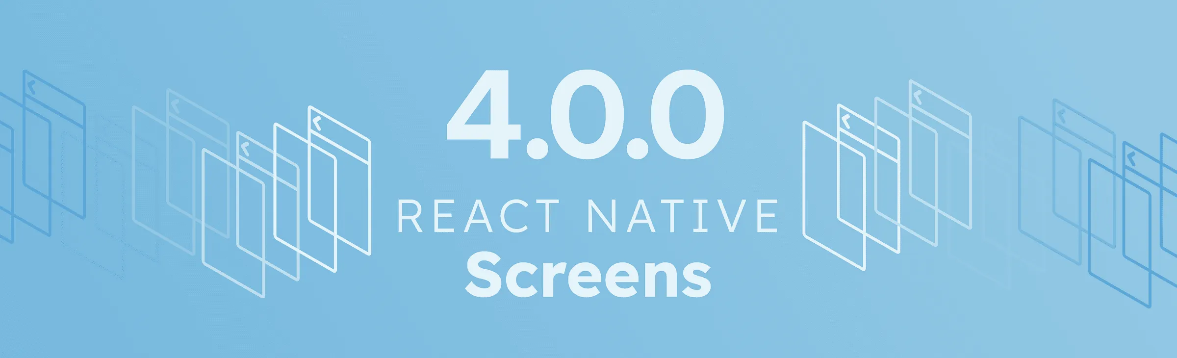 React Native Screens 4.0.0 title over layered screen outlines on a blue gradient background