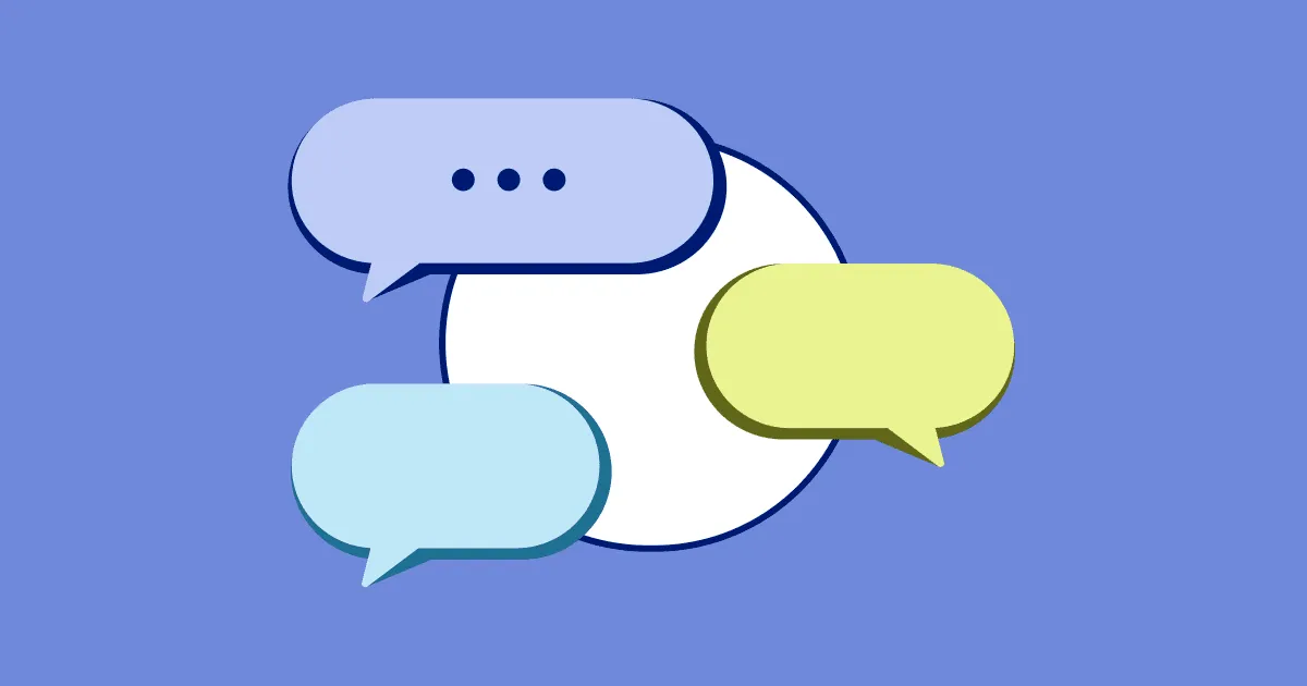 Three overlapping speech bubbles on a blue background