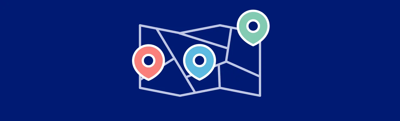 Map illustration with three location pins