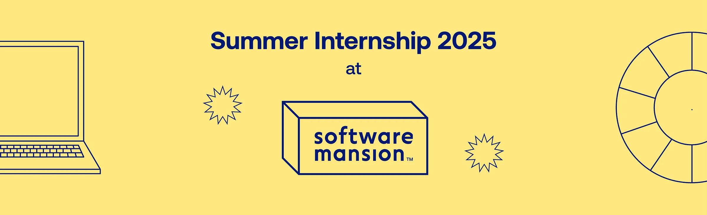 Summer Internship 2025 at Software Mansion title with a laptop, box logo, and lifebuoy