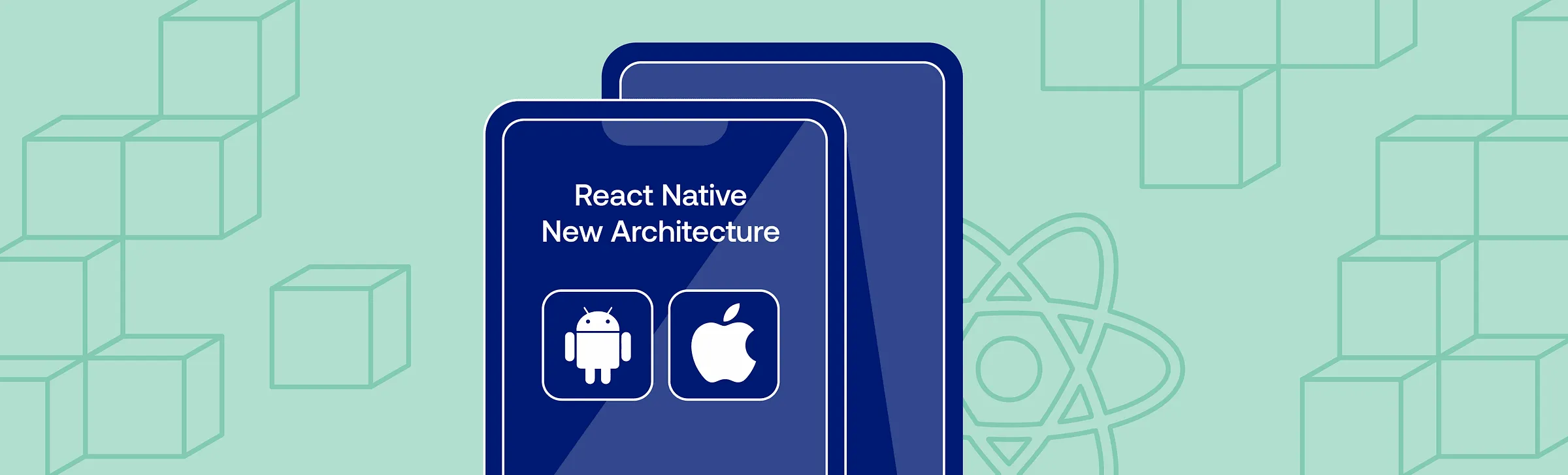 Phone graphic labeled React Native New Architecture with Android and Apple icons