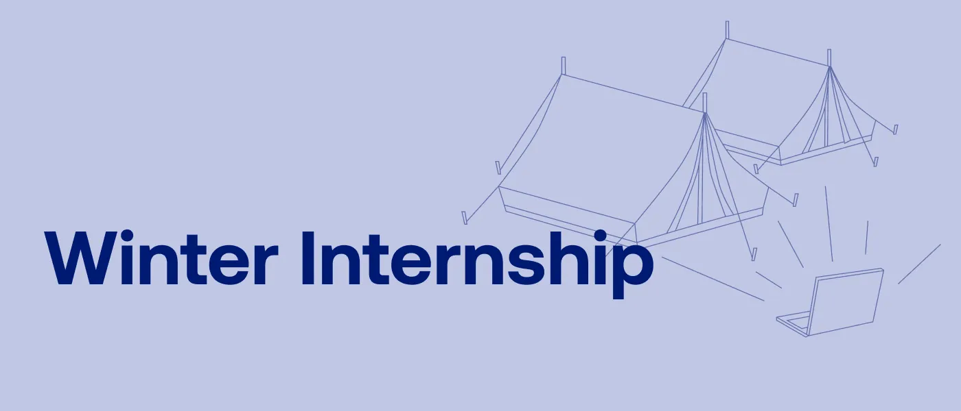 Winter Internship cover with outlined tents and a laptop